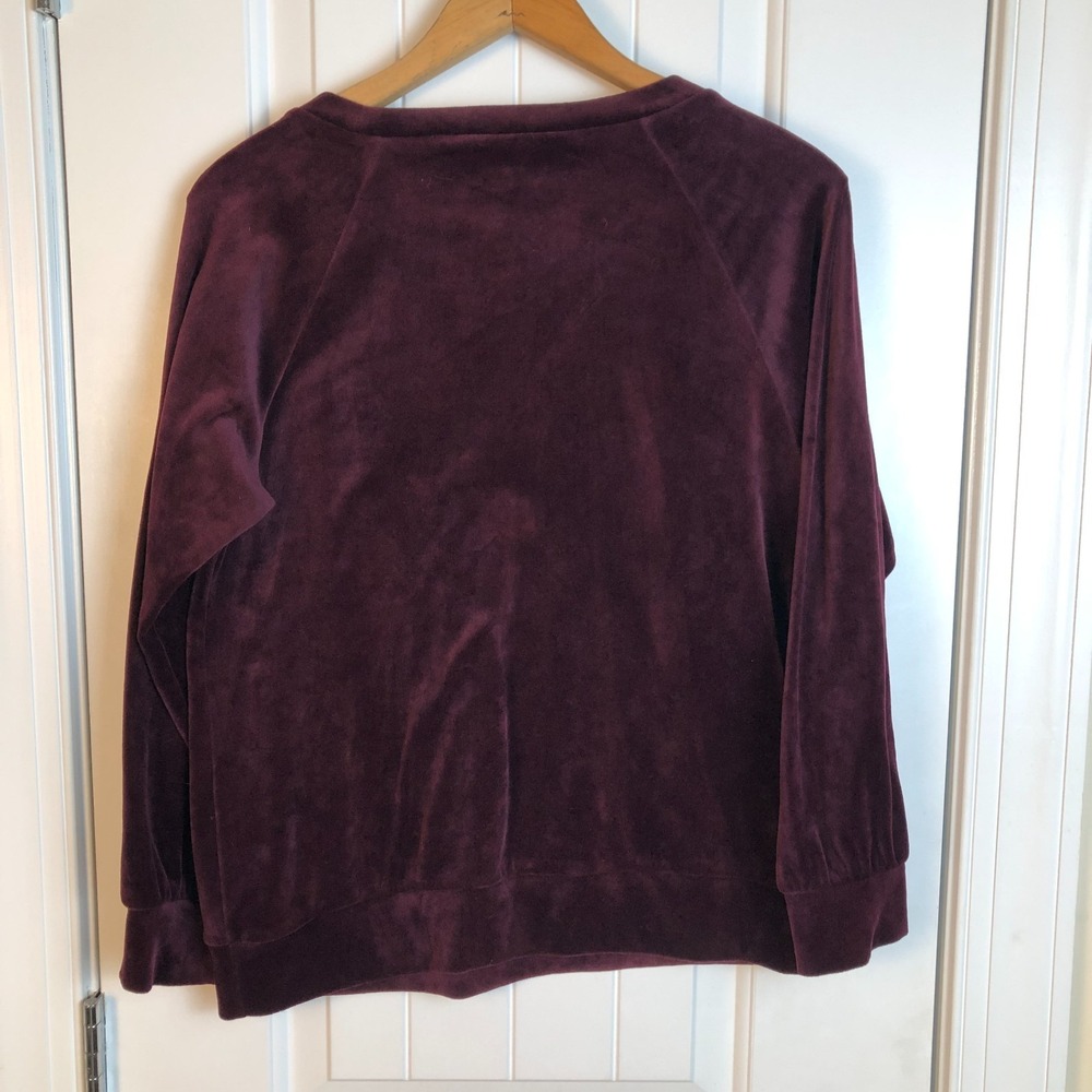 Loft Womens Velour LS Sweatshirt Pullover Burgundy Small Petite Whimsigoth‎ Cozy - Picture 4 of 7
